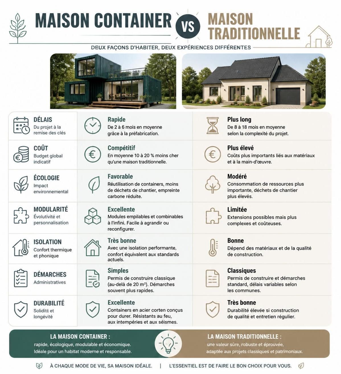 découvrez les avantages de la maison conteneur par rapport à la construction traditionnelle : rapidité, coût réduit, écologie et modularité, une solution innovante pour un habitat moderne.